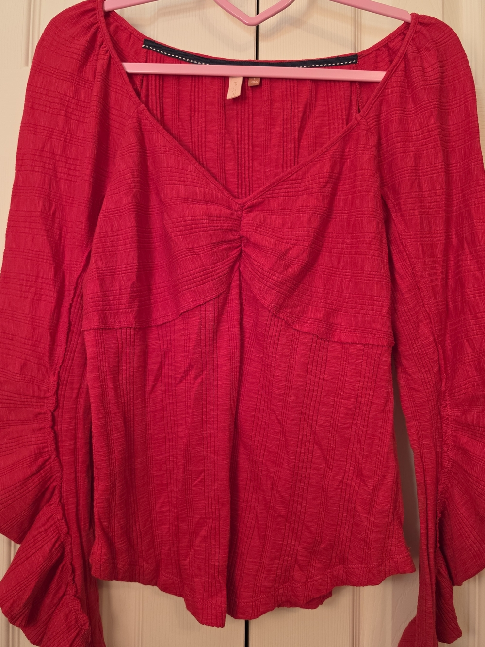 Pilcro Anthropologie Red Textured Ribbed Sweetheart V-Neck Top Large LNWT - Picture 5 of 5